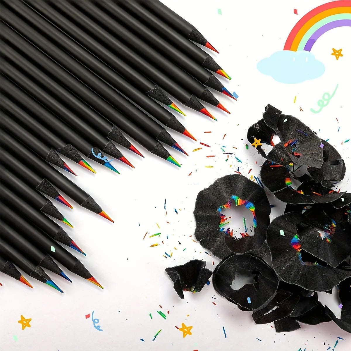 Crayons de couleur arc - en - ciel 7 teintes – Lot de 12 à 48 pièces - Mains Créatrices