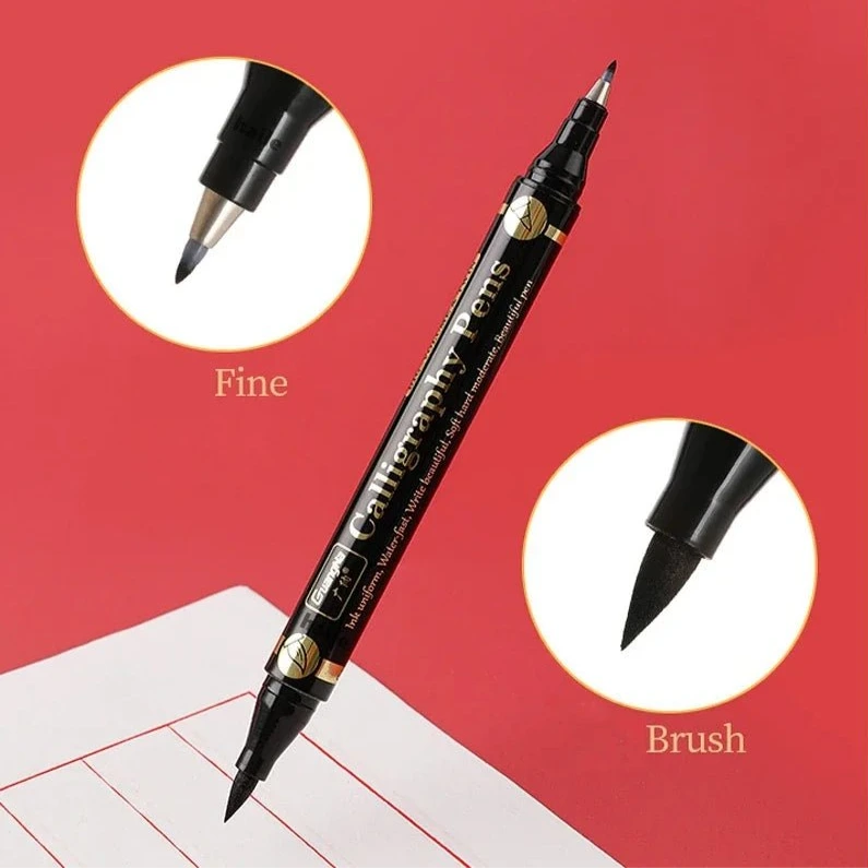 Lot de 3 stylos double pointe noirs pour calligraphie - Mains Créatrices
