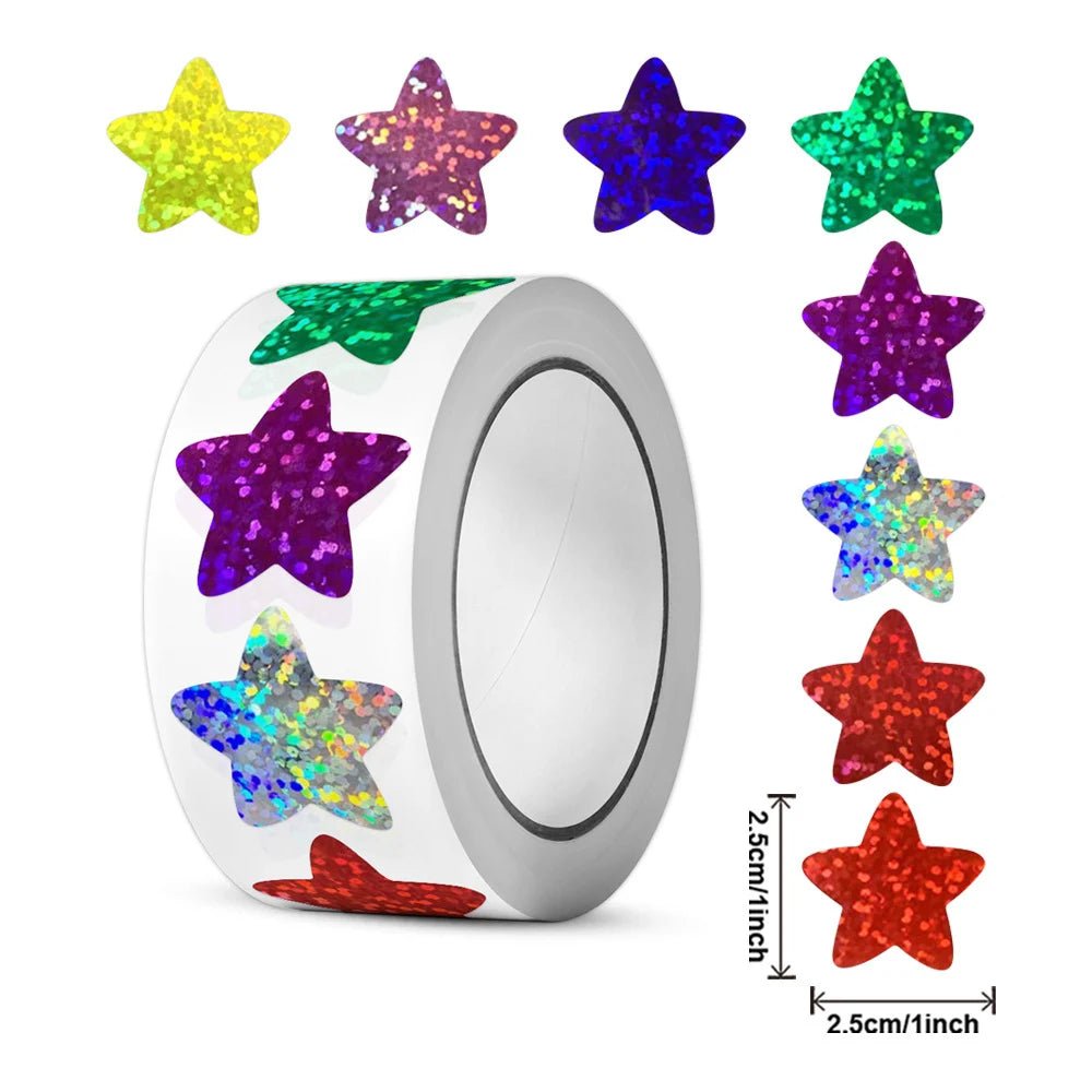 Stickers étoiles brillantes et animaux – rouleau de 500 ou 1000 pièces - Mains Créatrices