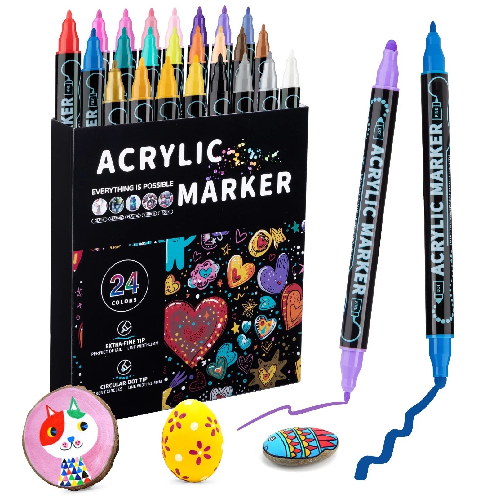 Feutres Peinture Acrylique Double Pointe – 12 à 48 Couleurs - Mains Créatrices