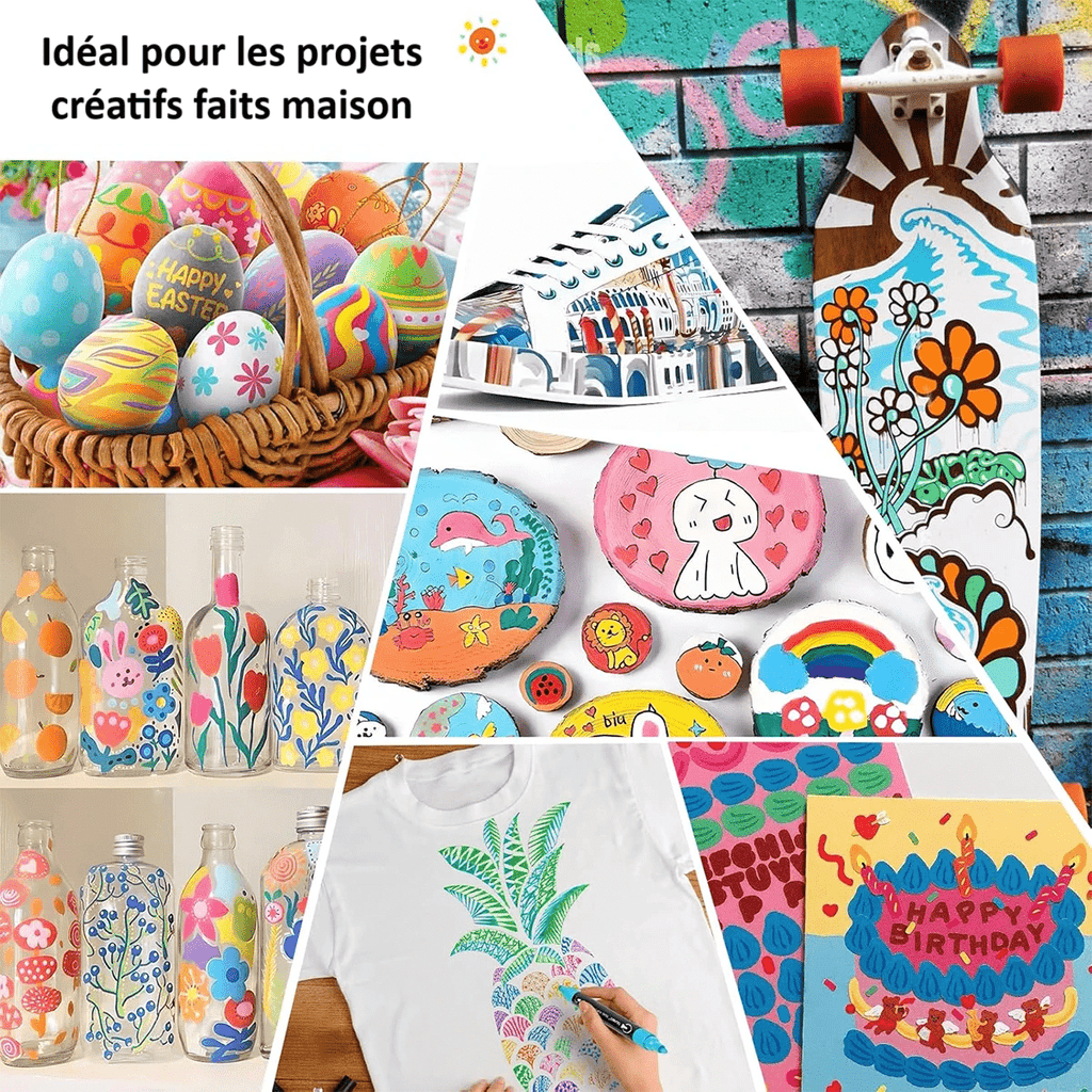 Feutres Peinture Acrylique Double Pointe – 12 à 48 Couleurs - Mains Créatrices