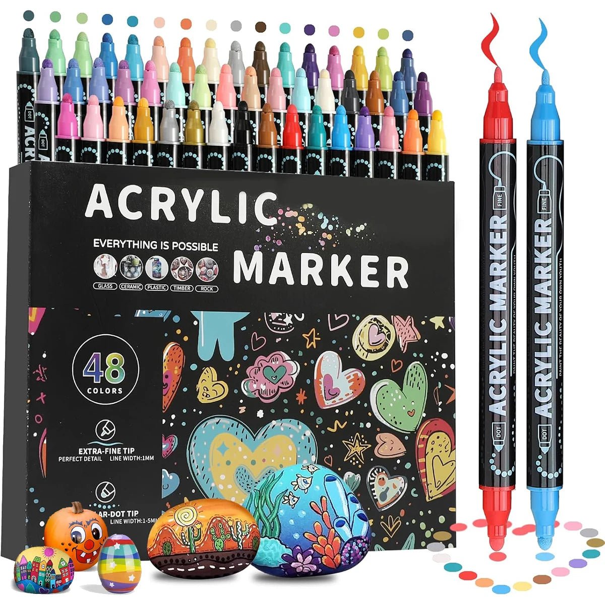 Feutres Peinture Acrylique Double Pointe – 12 à 48 Couleurs - Mains Créatrices