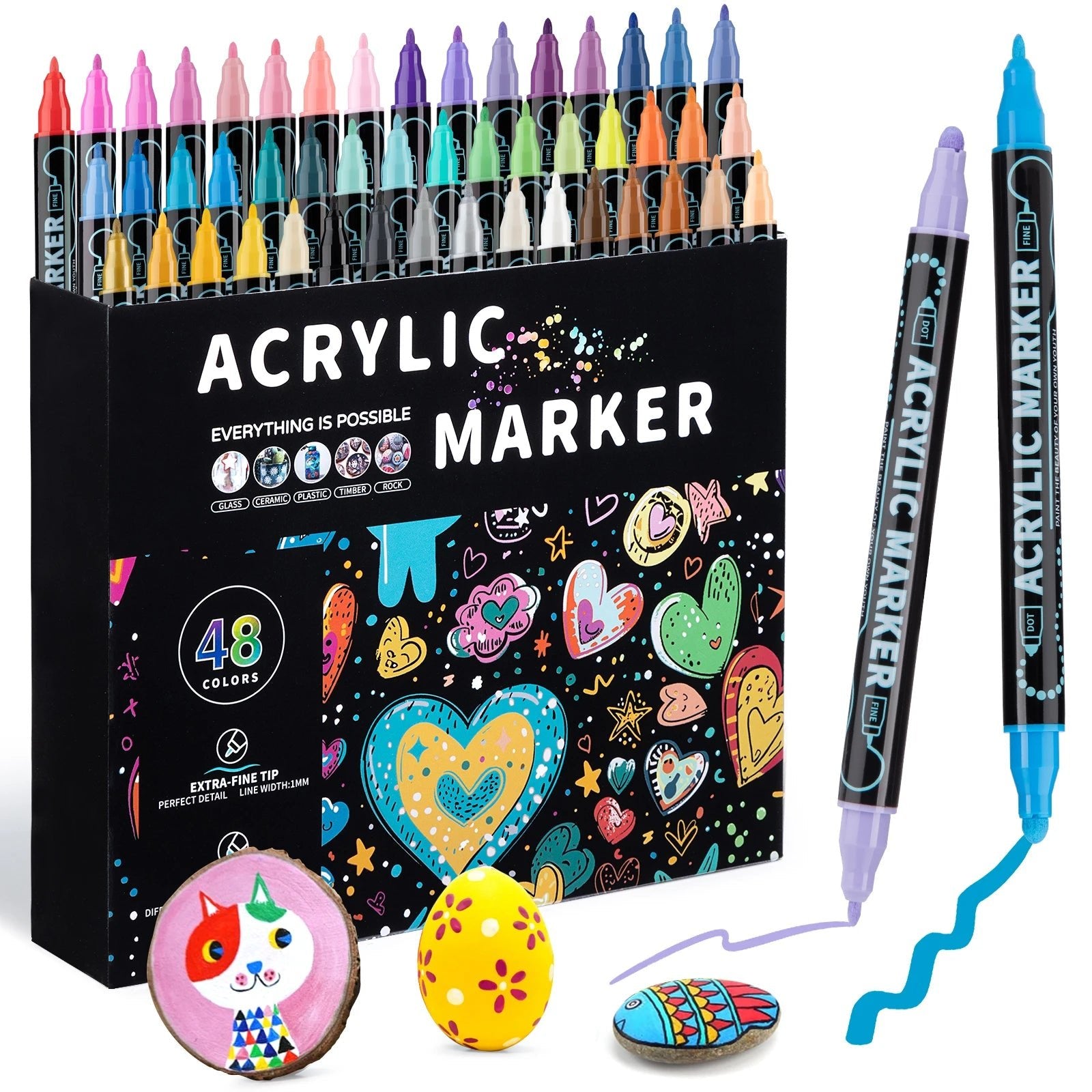 Feutres Peinture Acrylique Double Pointe – 12 à 48 Couleurs - Mains Créatrices
