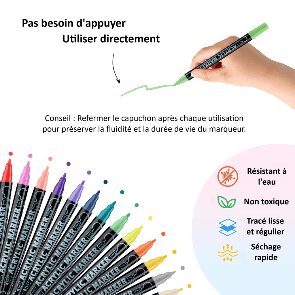 Feutres Peinture Acrylique Double Pointe – 12 à 48 Couleurs - Mains Créatrices