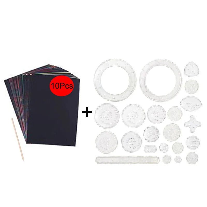 Kit dessin spirographe spirale magique – Papier arc - en - ciel à gratter (10 à 33 pcs) - Mains Créatrices