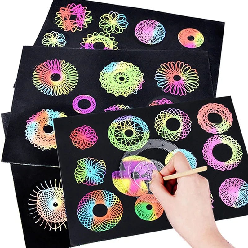Kit dessin spirographe spirale magique – Papier arc - en - ciel à gratter (10 à 33 pcs) - Mains Créatrices