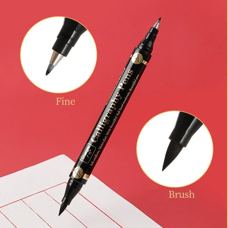 Lot de 3 stylos double pointe noirs pour calligraphie - Mains Créatrices