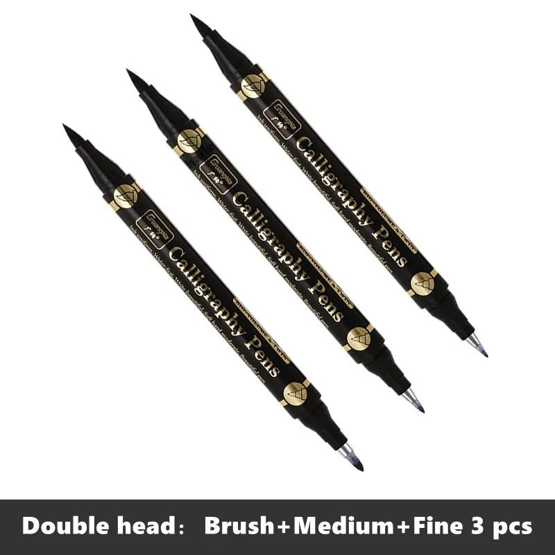 Lot de 3 stylos double pointe noirs pour calligraphie - Mains Créatrices