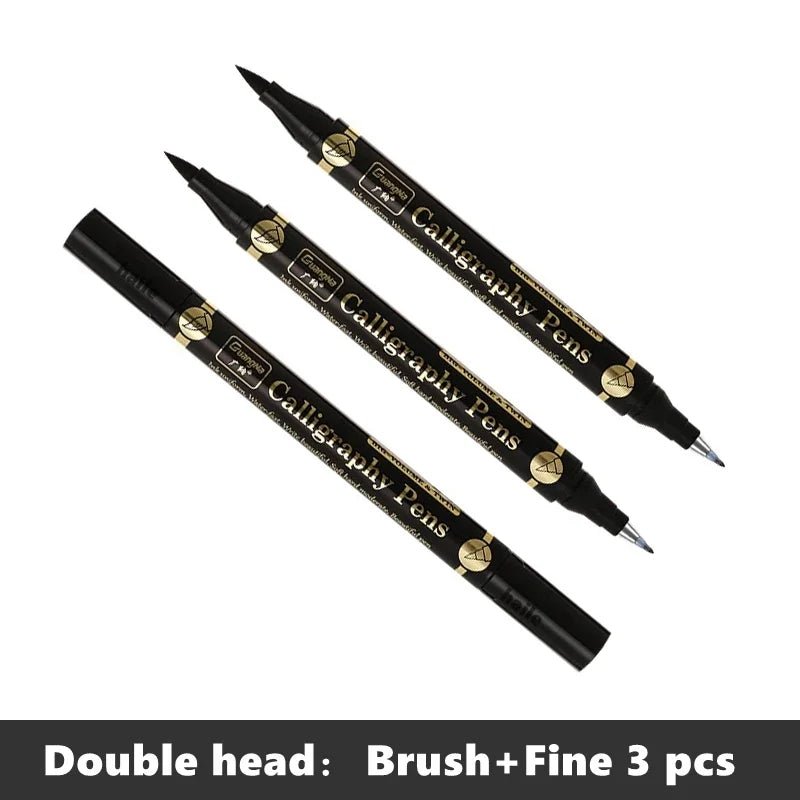Lot de 3 stylos double pointe noirs pour calligraphie - Mains Créatrices