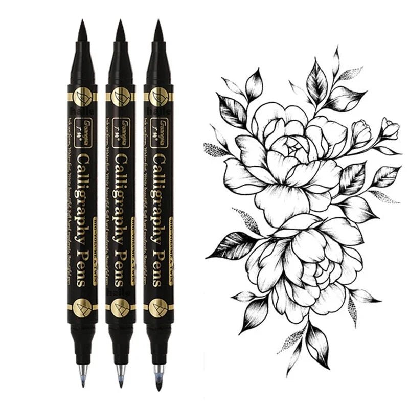 Lot de 3 stylos double pointe noirs pour calligraphie - Mains Créatrices