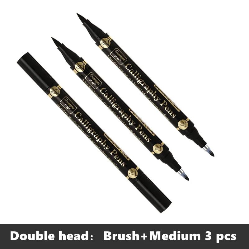 Lot de 3 stylos double pointe noirs pour calligraphie - Mains Créatrices