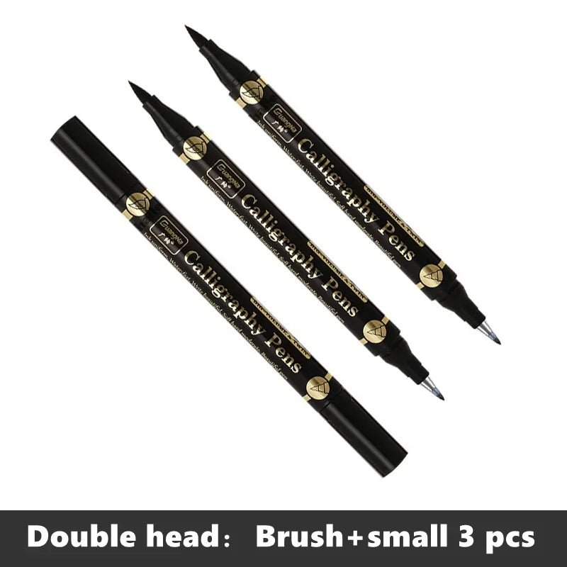 Lot de 3 stylos double pointe noirs pour calligraphie - Mains Créatrices