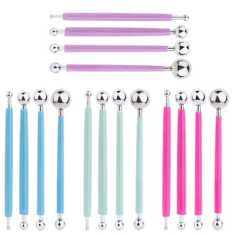Lot de 4 stylos embosseurs double tête à boule inox - Mains Créatrices
