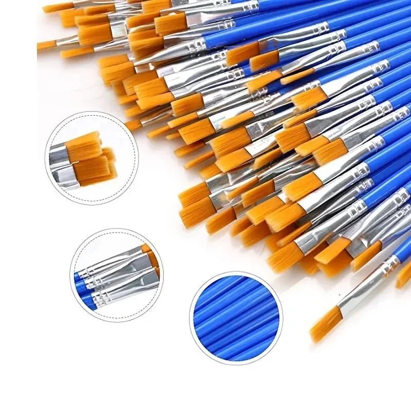 Lot de 50 pinceaux nylon pour peinture acrylique, aquarelle & huile - Mains Créatrices