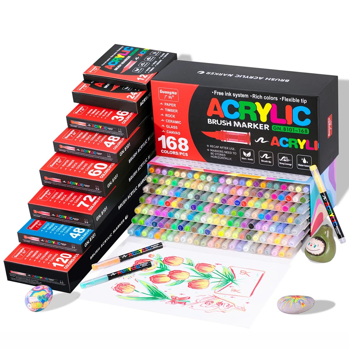 Lot de marqueurs acryliques 12 à 168 couleurs - Mains Créatrices