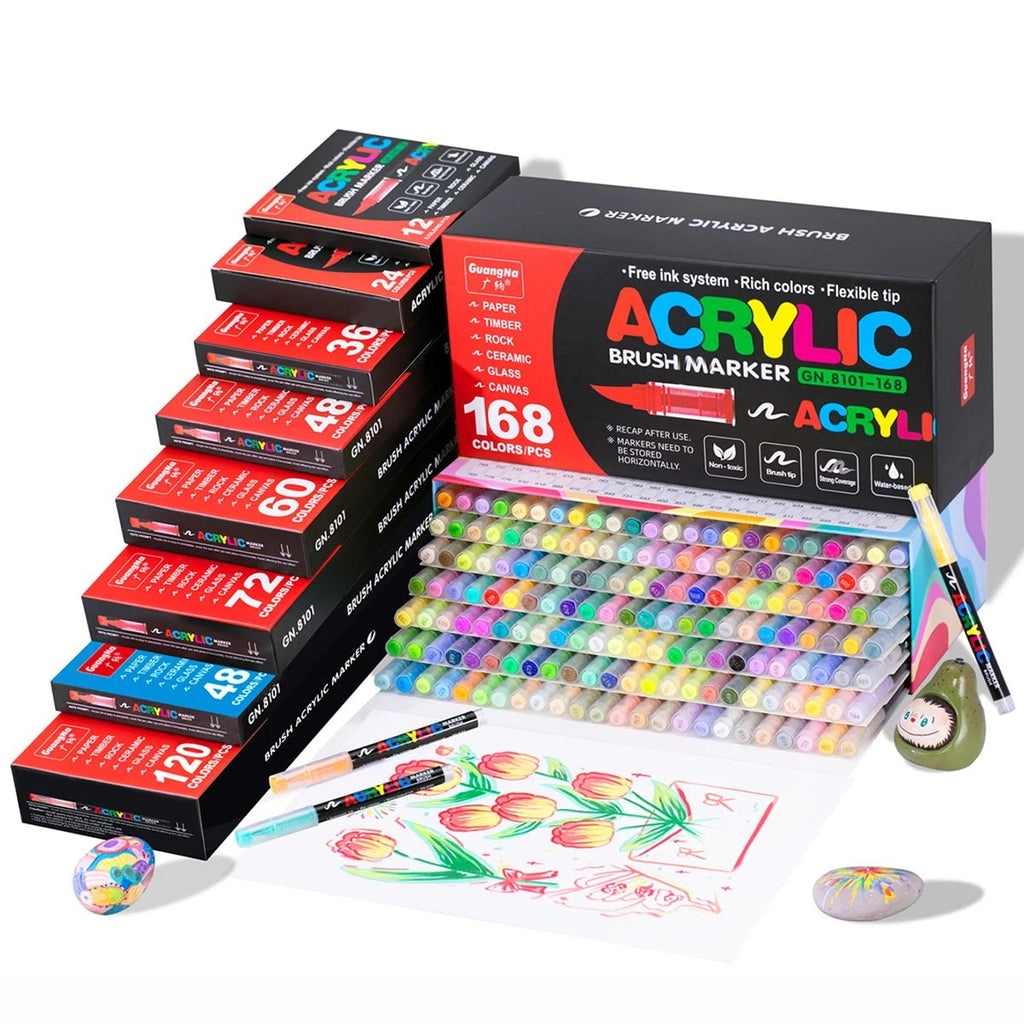 Lot de marqueurs acryliques 12 à 168 couleurs - Mains Créatrices