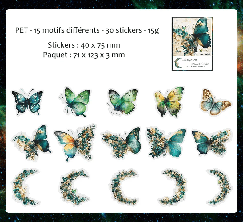 Pack 30 stickers décoratifs papillons et fleurs - Mains Créatrices