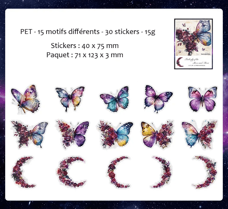 Pack 30 stickers décoratifs papillons et fleurs - Mains Créatrices