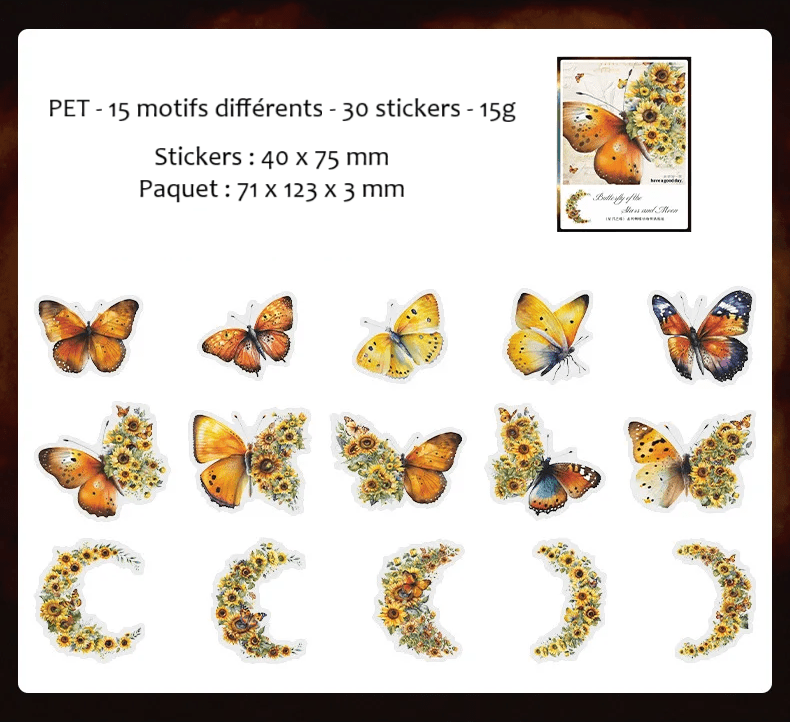 Pack 30 stickers décoratifs papillons et fleurs - Mains Créatrices
