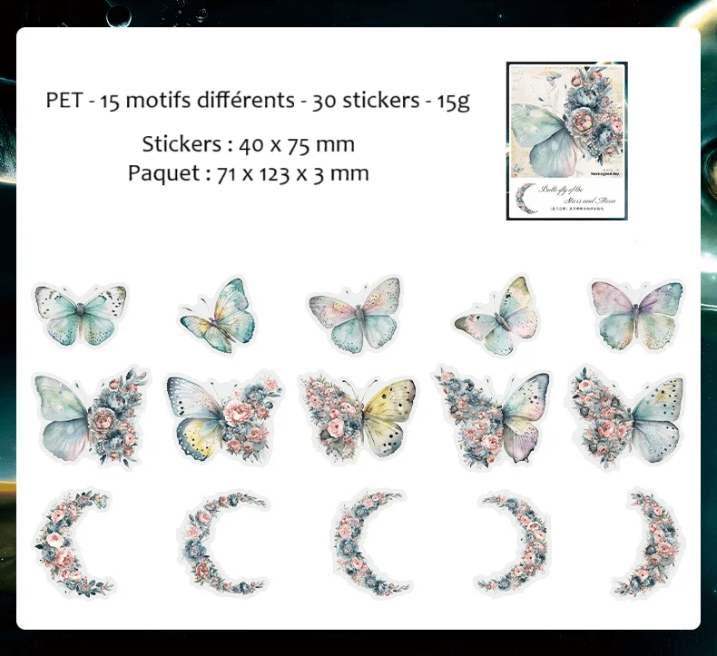 Pack 30 stickers décoratifs papillons et fleurs - Mains Créatrices