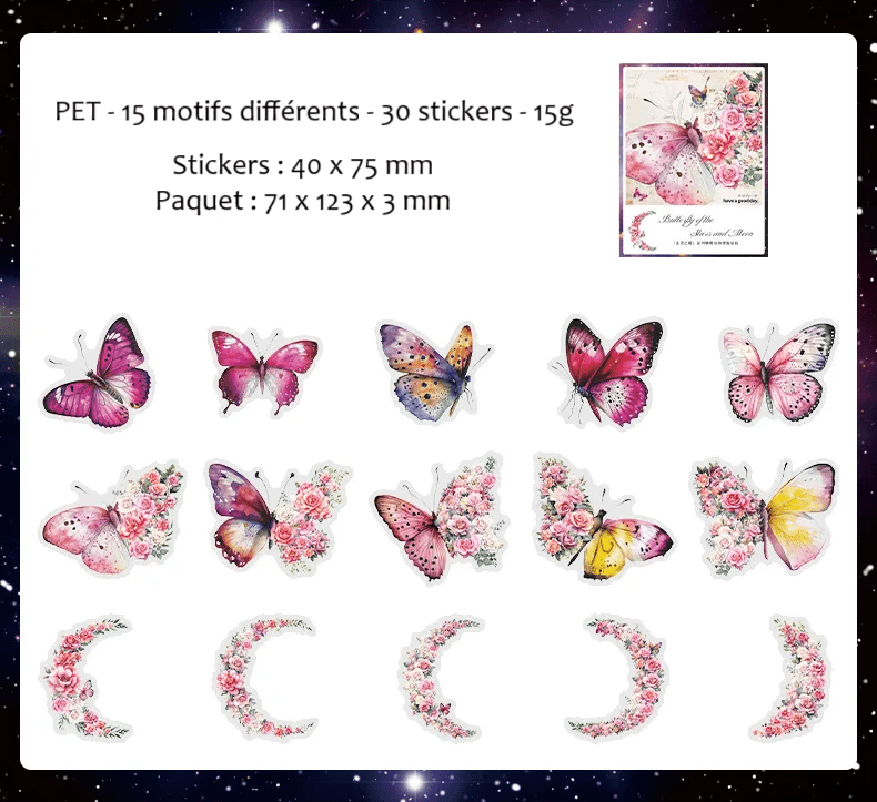 Pack 30 stickers décoratifs papillons et fleurs - Mains Créatrices