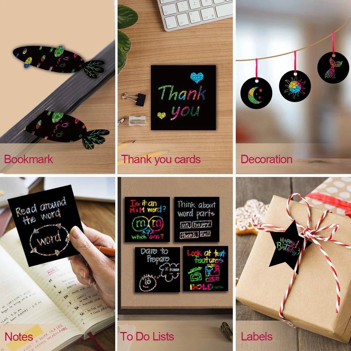Set créatif 100 cartes à gratter arc - en - ciel + 2 stylos bambou - Mains Créatrices