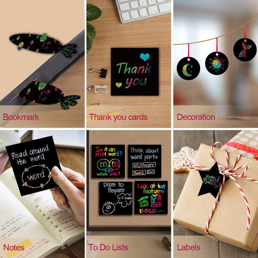 Set créatif 100 cartes à gratter arc - en - ciel + 2 stylos bambou - Mains Créatrices