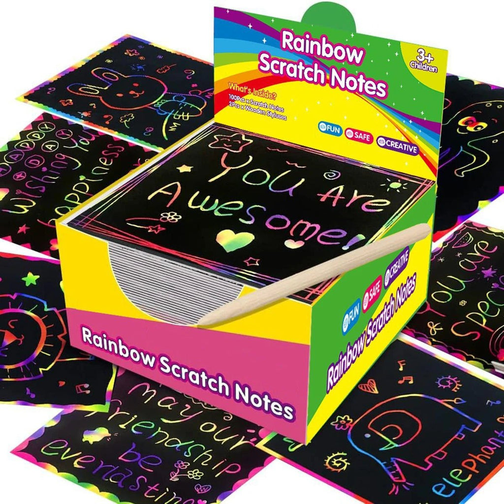 Set créatif 100 cartes à gratter arc - en - ciel + 2 stylos bambou - Mains Créatrices