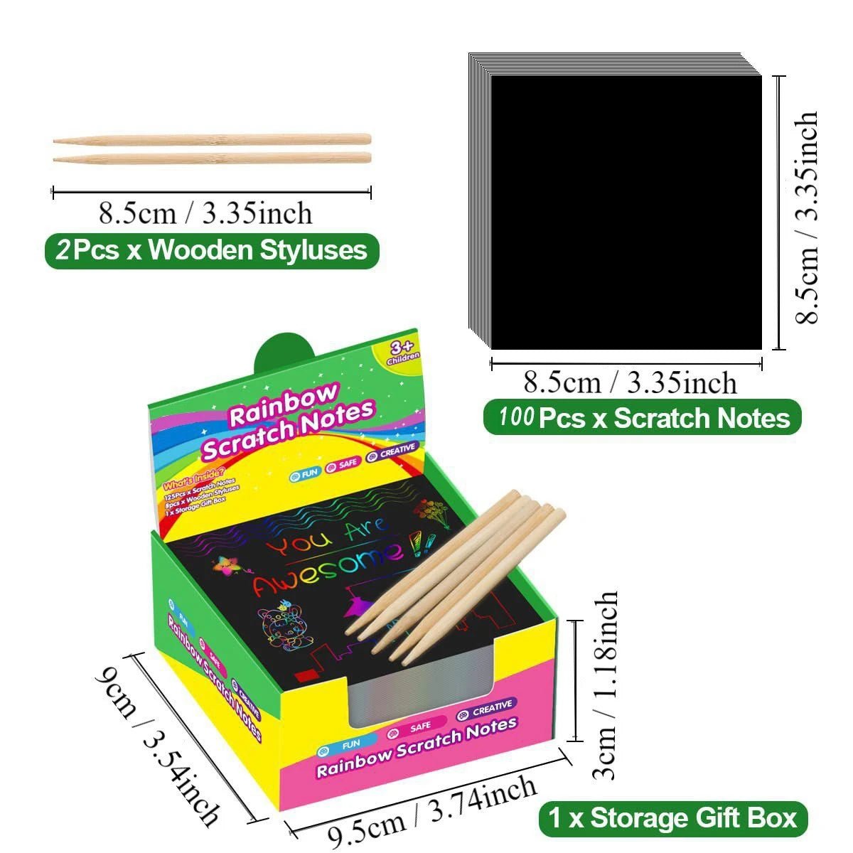Set créatif 100 cartes à gratter arc - en - ciel + 2 stylos bambou - Mains Créatrices
