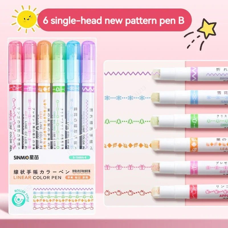 Set de 6 Surligneurs Roller à Motifs – Multicolores - Mains Créatrices