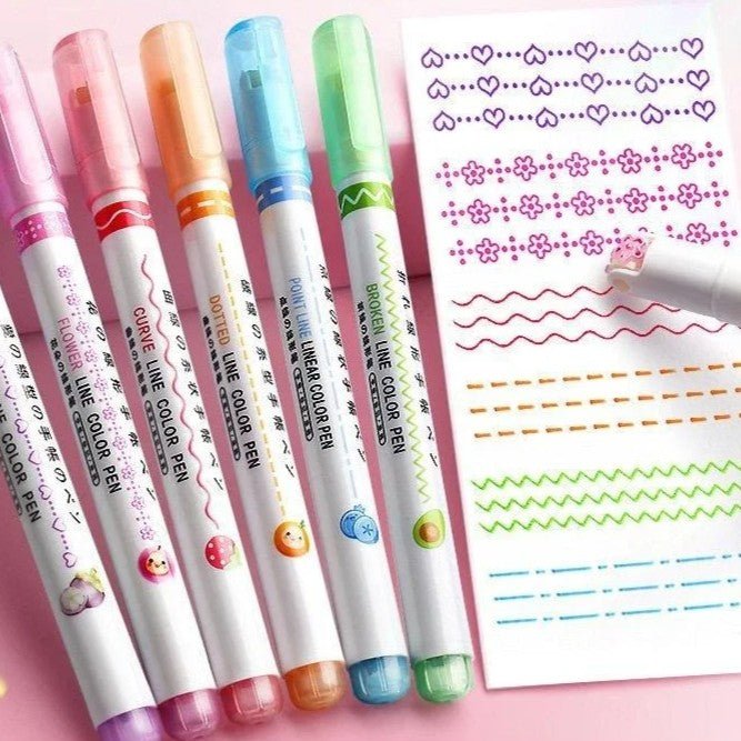 Set de 6 Surligneurs Roller à Motifs – Multicolores - Mains Créatrices
