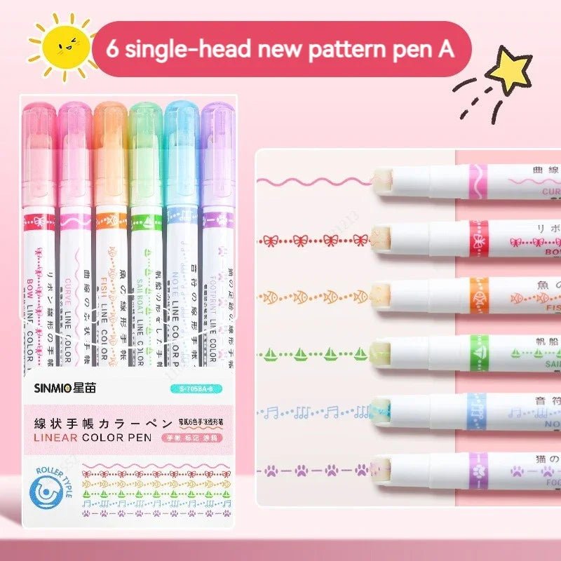 Set de 6 Surligneurs Roller à Motifs – Multicolores - Mains Créatrices