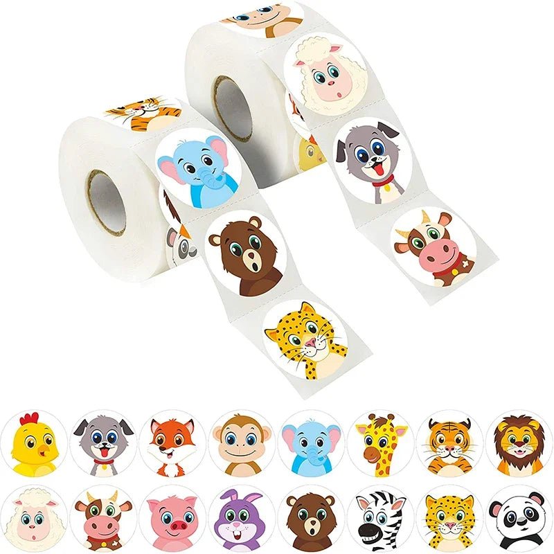 Stickers étoiles brillantes et animaux – rouleau de 500 ou 1000 pièces - Mains Créatrices