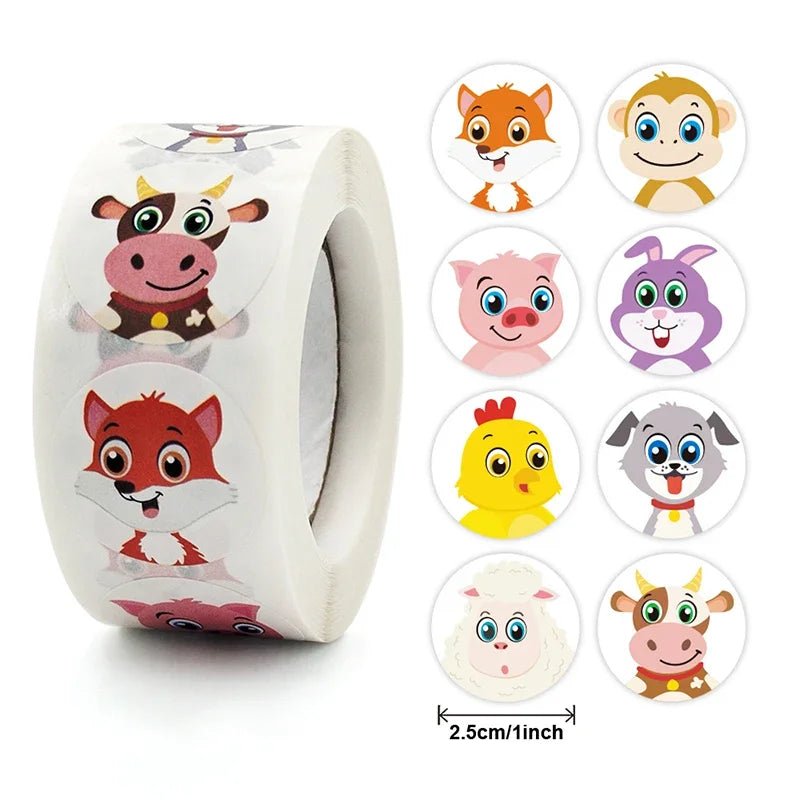Stickers étoiles brillantes et animaux – rouleau de 500 ou 1000 pièces - Mains Créatrices