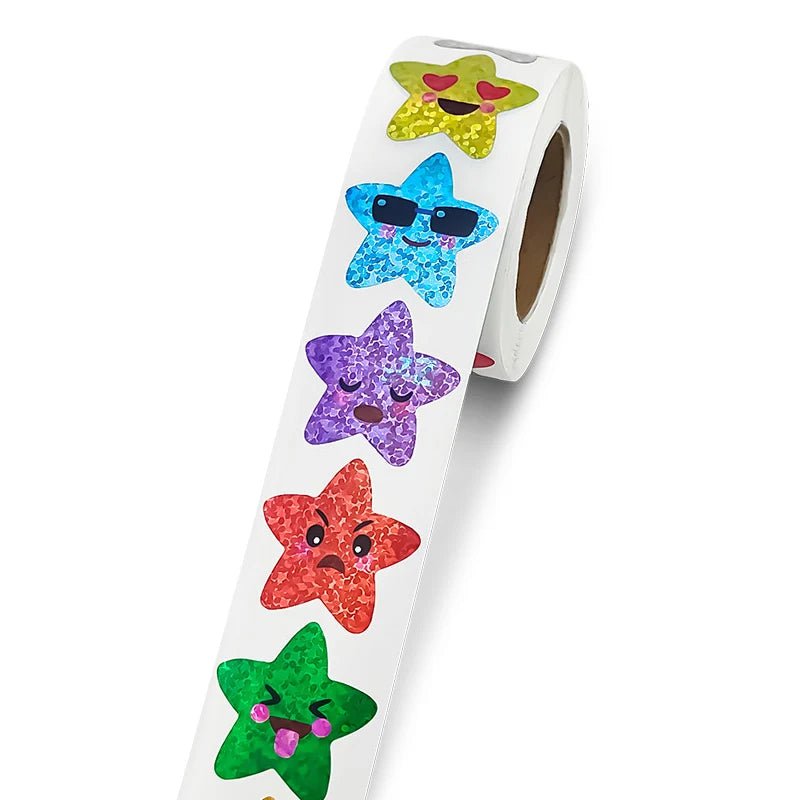 Stickers étoiles brillantes et animaux – rouleau de 500 ou 1000 pièces - Mains Créatrices