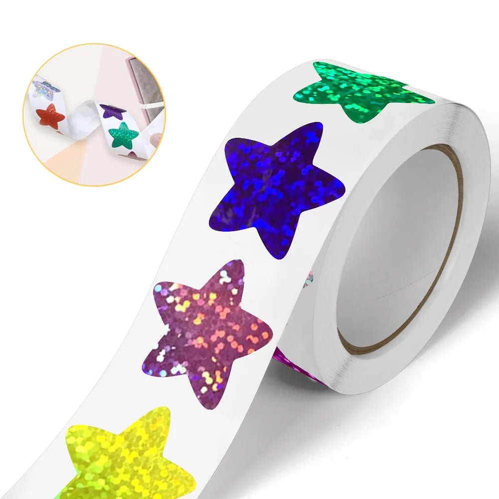 Stickers étoiles brillantes et animaux – rouleau de 500 ou 1000 pièces - Mains Créatrices