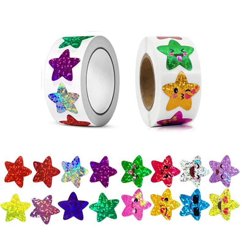 Stickers étoiles brillantes et animaux – rouleau de 500 ou 1000 pièces - Mains Créatrices