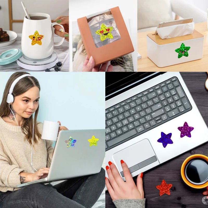 Stickers étoiles brillantes et animaux – rouleau de 500 ou 1000 pièces - Mains Créatrices