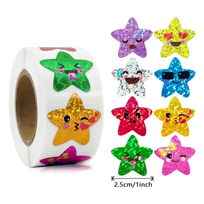 Stickers étoiles brillantes et animaux – rouleau de 500 ou 1000 pièces - Mains Créatrices